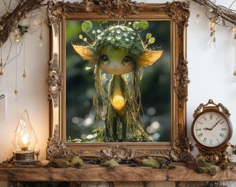 Whimsical Forest Elf Fairy Art - Printable Woodland Creature, Mystical Fae Decor, Cute Fantasy Digital Wall Art Print, Enchanted Nature