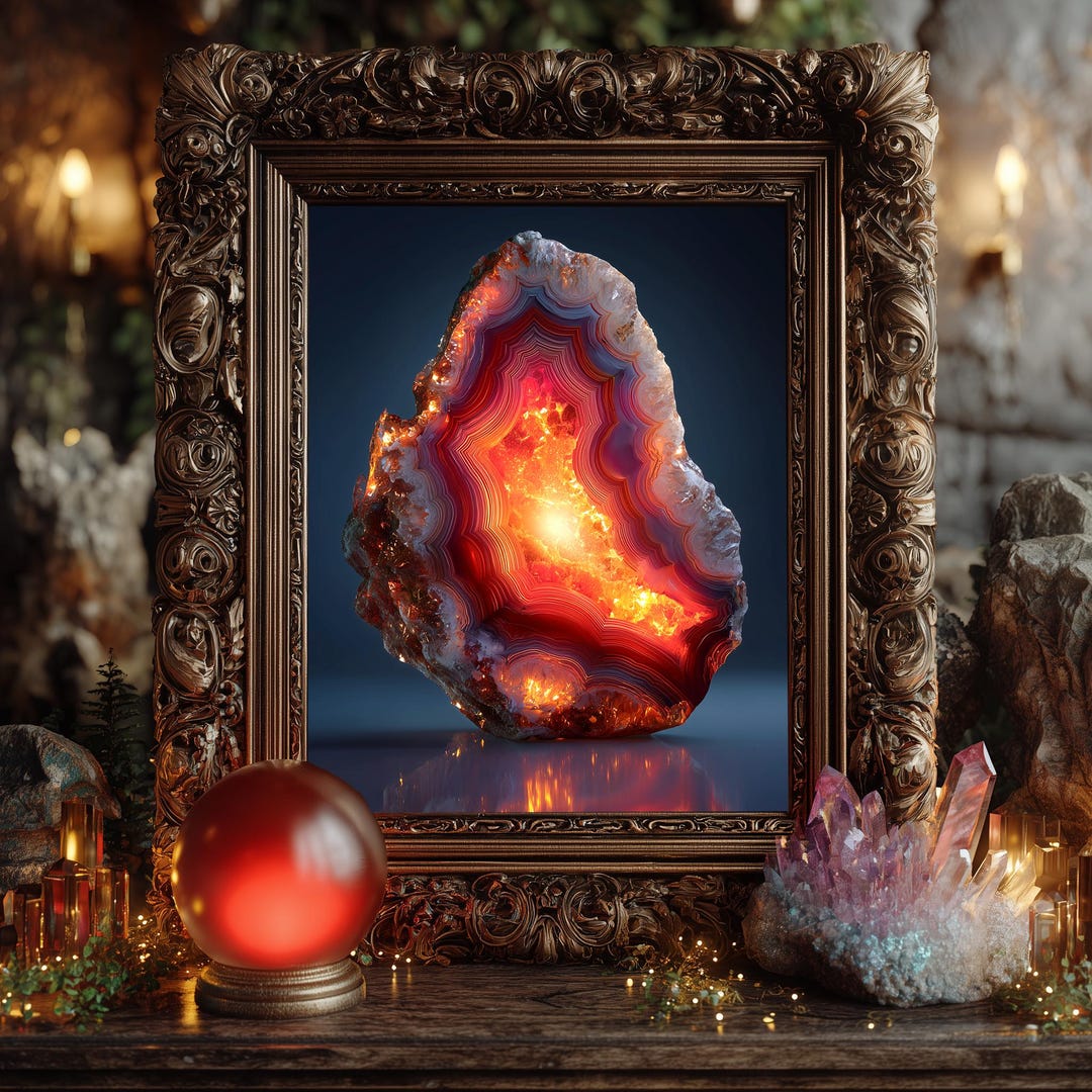 Fire Elemental Geode Slice Art - Printable Glowing Gemstone, Natural ...