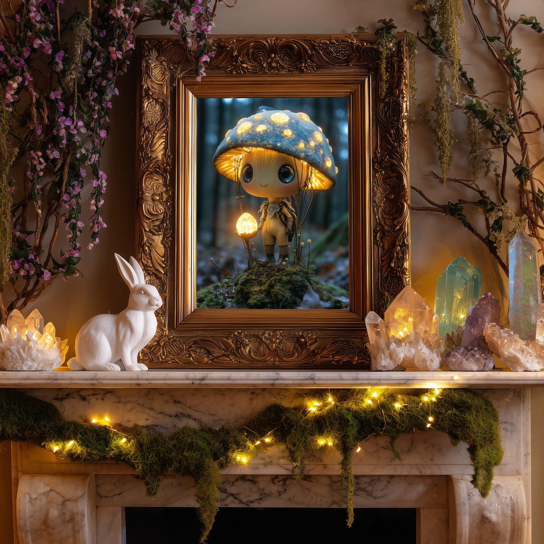 Enchanted Forest Guardian Art - Cute Mushroom Fairy Character, Vibrant ...