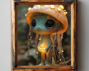 Verzauberte Waldkreatur Kunst - Magischer Pilz Charakter, Märchen Digitaldruck, Fantasy-Wanddekoration, druckbares Kunstwerk