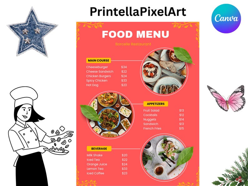 Food Menu Template, Editable Canva Restaurant Menu, Cafe Menu Design ...