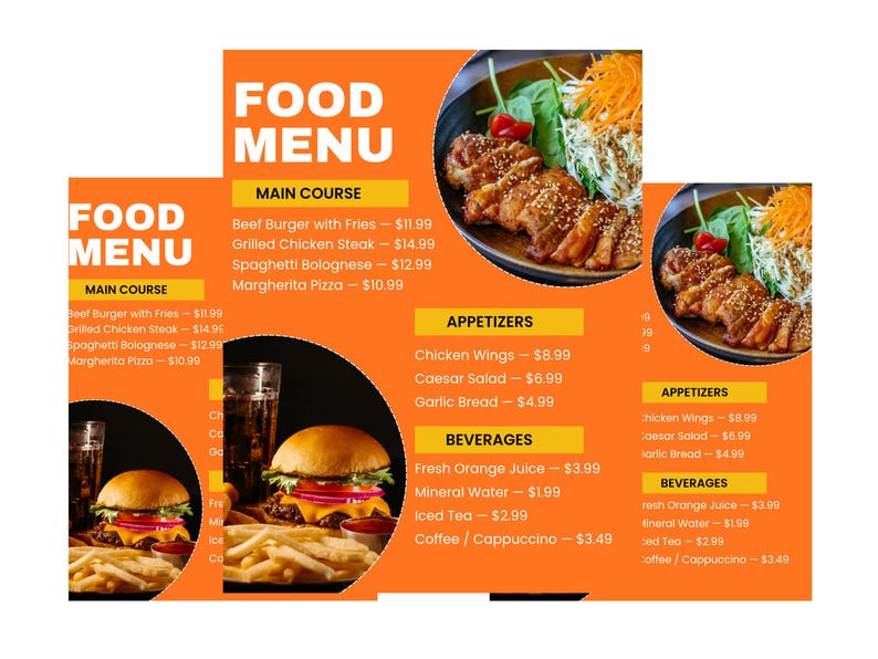 Modern Food Menu Template, Editable Canva Restaurant Menu, Minimalist ...