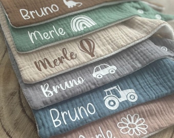 Musselin Halstuch mit Namen und Motiv für Babys und Kleinkinder - liebevolles Geschenk für jede Gelegenheit - bedruckt - handmade