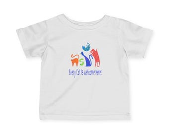Infant/Toddler Tee Bright Kitty Graphic "Every Cat Is Welcome Here!" Baby Shirt