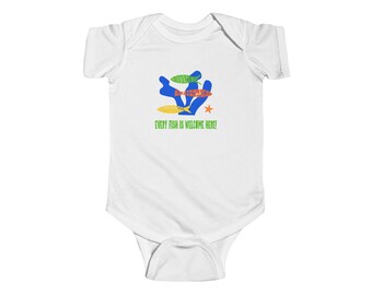 Colorful Fish Bright Blue Coral 'Every Fish Is Welcome Here!' Infant Onesie