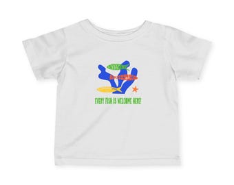 Color Fish and Bright Blue Coral 'Every Fish Is Welcome Here!' Short-Sleeved Infant Tee