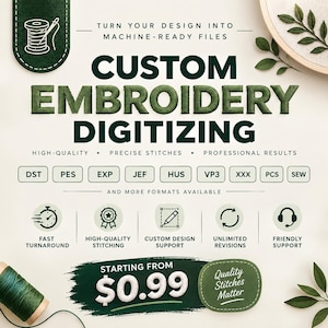 Custom Embroidery Digitizing Service | Logo to Machine-Ready Files (DST, PES, EXP)