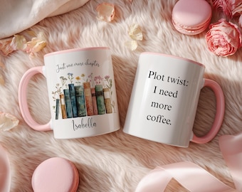 Personalized Book Lover Mug, Just One More Chapter Mug, Wildflower Bookshelf Mug, Librarian Gift, Reader Coffee Cup, Gift For Bookworms