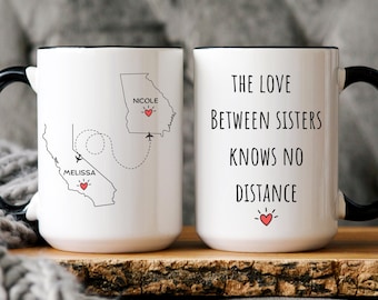Long Distance Sisters Mug, Personalized State To State Gift For Sister, Moving Away Mug, Sister Birthday Gift, Best Friend Coffee Cup