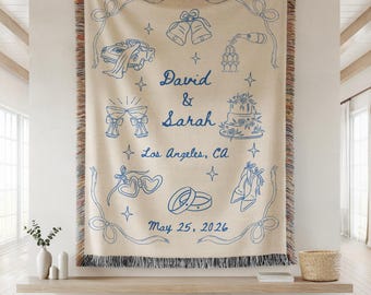 Custom Wedding Woven Blanket, Personalized Anniversary Gift, Mr And Mrs Throw, Bridal Shower Gift For Couple, Custom Marriage Keepsake