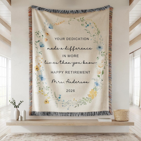 Personalized Retirement Blanket, Custom Farewell Gift for Coworker or Boss, Floral Throw for Teacher Nurse Mom Happy Retirement Gift