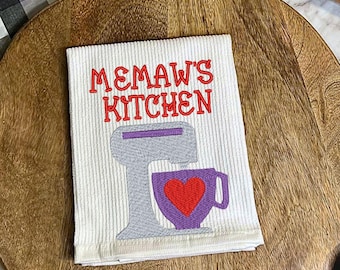 Embroidered Kitchen Mixer Dish Towel, Memaw’s Kitchen Gift, Farmhouse Baking Decor