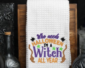 Haftowana ściereczka kuchenna na Halloween: upiorna dekoracja kuchni z motywem czarownicy