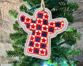 Denim Angel Christmas Ornament: Patriotic Star Farmhouse Decor