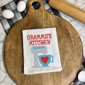 Embroidered Kitchen Mixer Dish Towel, Grammy’s Kitchen Gift, Farmhouse Baking Decor