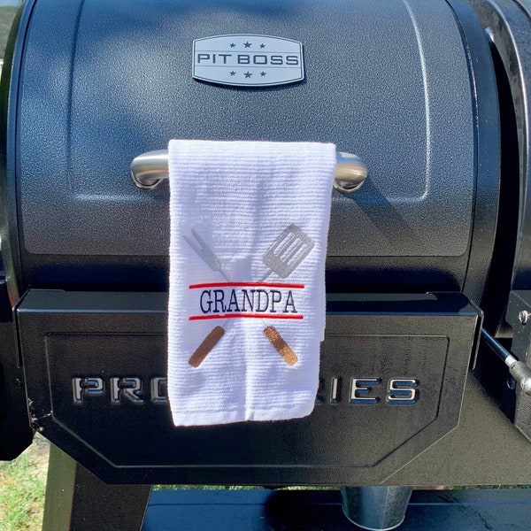 Personalized BBQ Grill Towel, Fathers Day Gift For Dad, Grilling Accessory For Men, Birthday Present For Him, Barbecue Retirement Gift