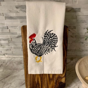 Embroidered Rooster Kitchen Towel, Farmhouse Rustic Country Décor, Chicken Tea Towel, Country Kitchen Accent, Gift For Chicken Lovers