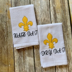 Juego de toallas de cocina Fleur De Lis, regalo de San Valentín para mamá, toallas de cocina bordadas, juego de toallas para lavar y secar, decoración de cocina cajún, regalos para recién casados