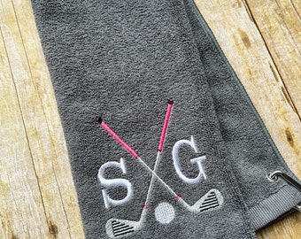Personalized Golf Towel, Mother's Day Gift For Mom, Embroidered Golf Towel For Women, Monogrammed Birthday Golf Present, Ladies Golf Gifts