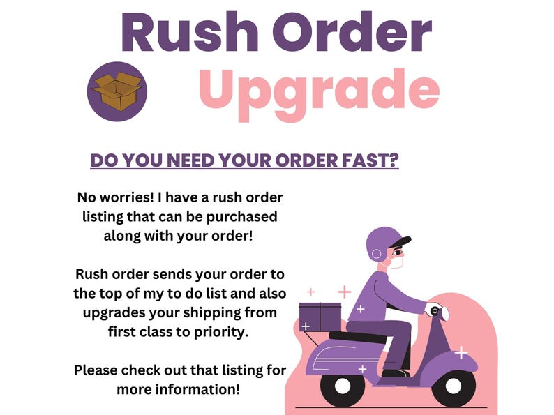 Op de afbeelding: Afbeelding die een spoedbestelling-upgrade promoot. Tekst luidt "Spoedbestelling Upgrade" en "Heeft u uw bestelling snel nodig?" Een illustratie toont een bezorger op een paarse scooter. De tekst legt de voordelen van een spoedbestelling uit.