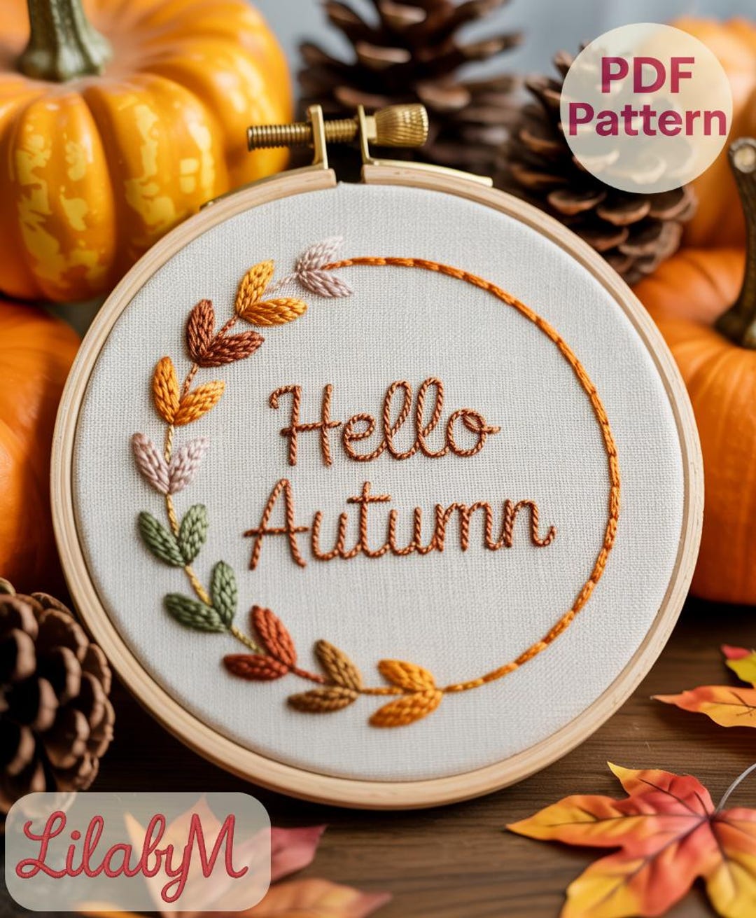 Hello Autumn Hand Embroidery Pattern: Fall Wreath PDF (instant Download ...