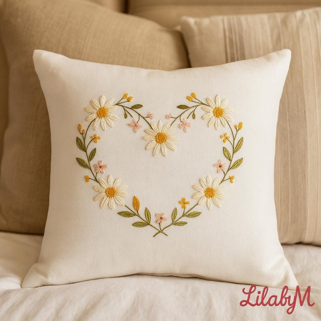 Daisy Heart Wreath Embroidery Pattern: Floral Hoop Art (PDF Download ...
