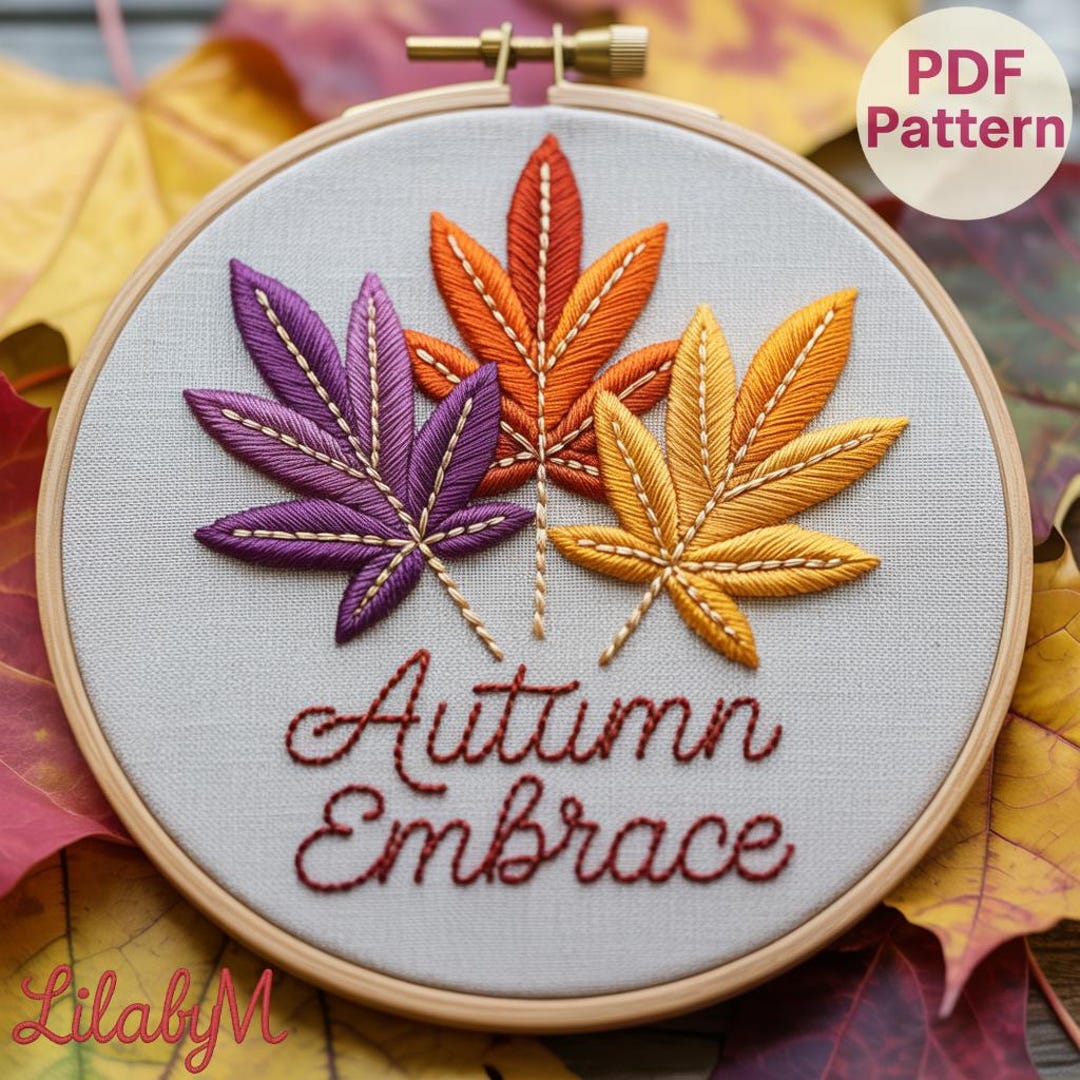 Autumn Embrace Leaves Embroidery Pattern – Modern Hand Embroidery ...