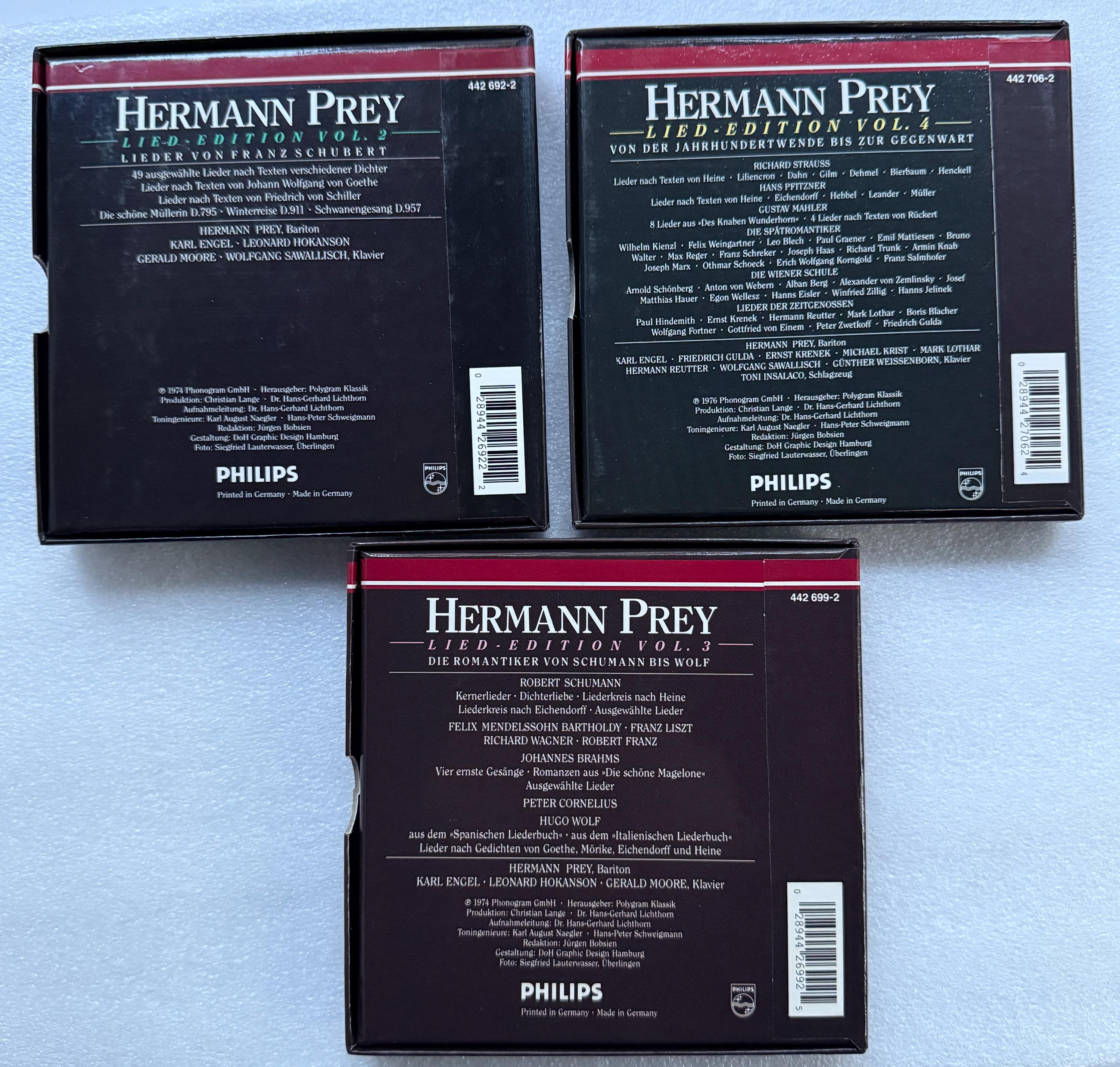 Hermann Prey Lied Edition Vol. 2, 3 and 4, 3 X Box Sets ( 16 X