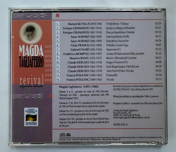 クラシック Magda Tagliaferro (1894-1986) Volume 2 Magda Tagliaferro-revival Segunda Edicao(audio CD) Echo 191 Brazil