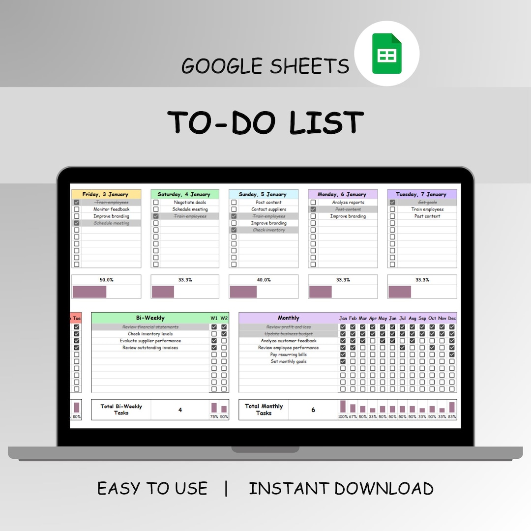 Digital To-do List Google Sheets Template Daily Weekly Monthly Annually ...