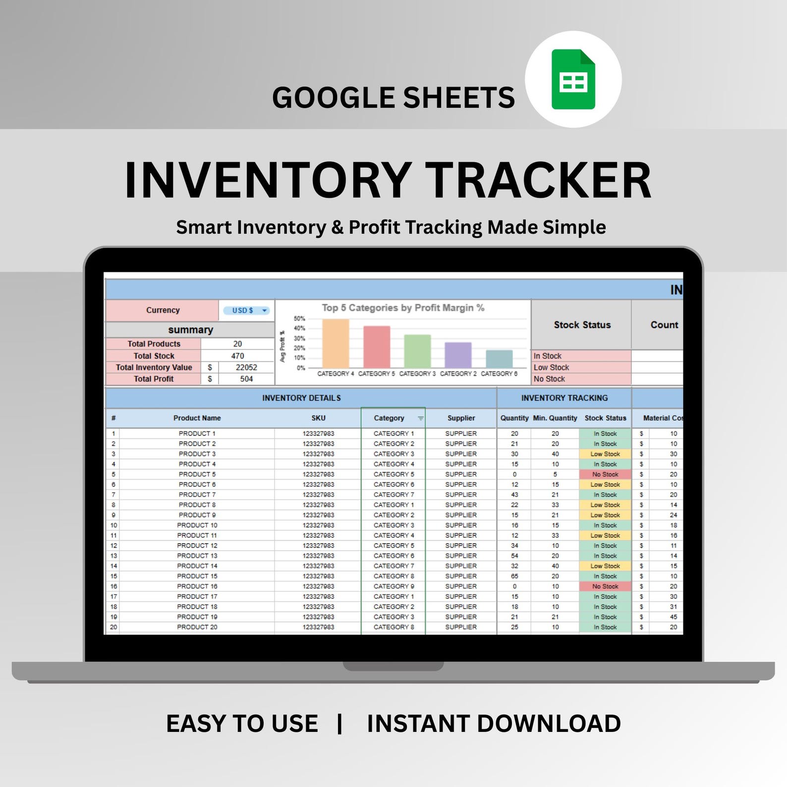 Inventory Tracker Template Spreadsheet Small Business, Inventory Stock ...