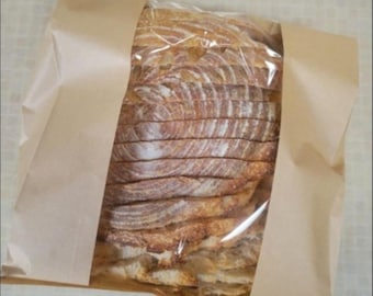 50 Kraft Bread Bags with Clear Window |Large Paper Bakery Bags for Sourdough| Food Safe Packaging with 60 Sealing Stickers (13.7x8.2x3.7 in)