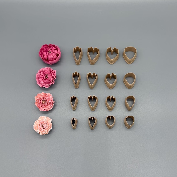 Mini Peony Petal Cutter Set, Polymer Clay Flower Cutters for Earrings & Botanical Flowers