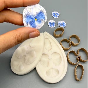 Juego de molde y cortador de flores violetas, pequeño aplicador de silicona para vetas de violetas para joyería de arcilla polimérica