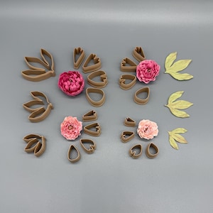 Mini Peony Petal Cutter Set, Polymer Clay Flower Cutters for Earrings & Botanical Flowers Petals+LeavesCutters