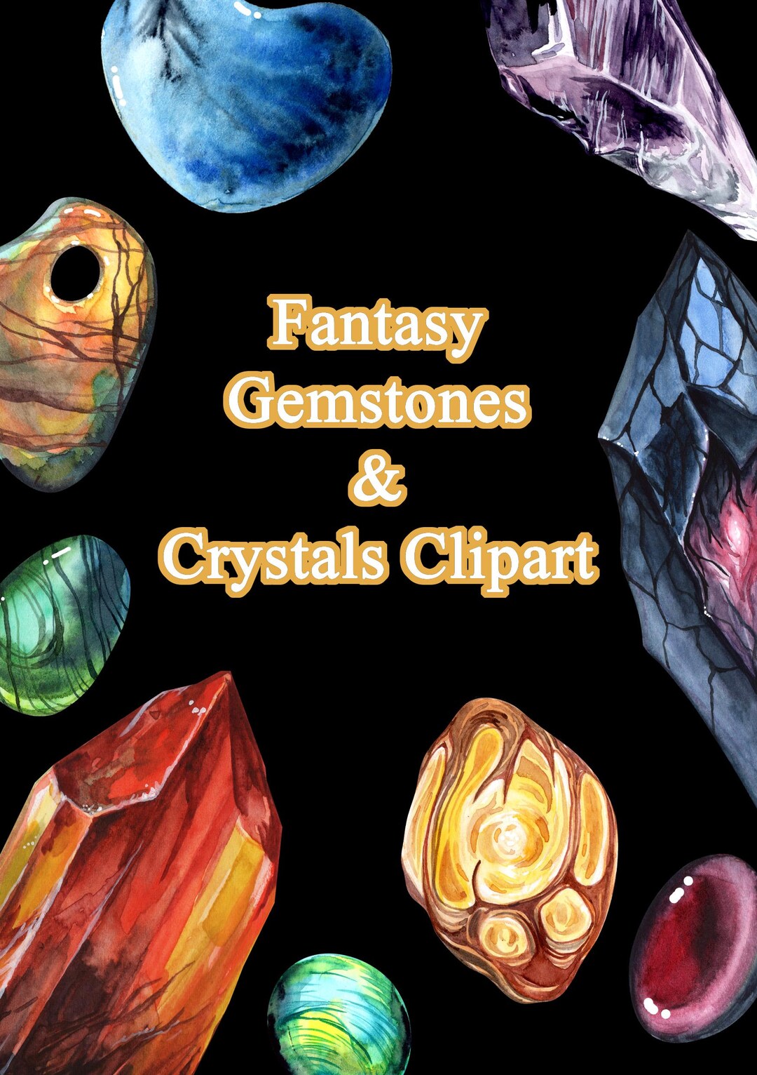 Fantasy Gemstones & Crystals Clipart | Magic Amulets PNG Set | Hand ...
