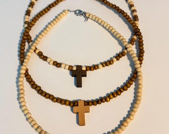 Wood Beaded Cross Necklaces
