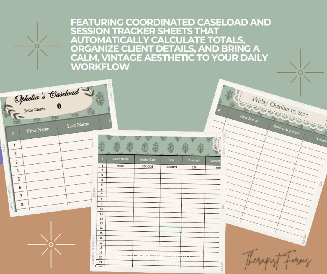 Vintage Caseload Tracker | Therapist Client Log Spreadsheet ...