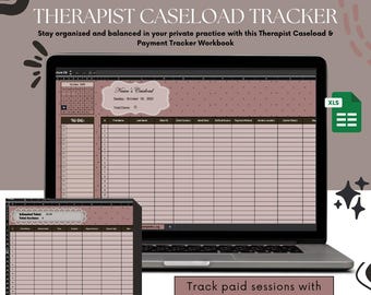 Seguimiento de sesiones y carga de trabajo del terapeuta / Libro de trabajo editable en Excel para la práctica terapéutica