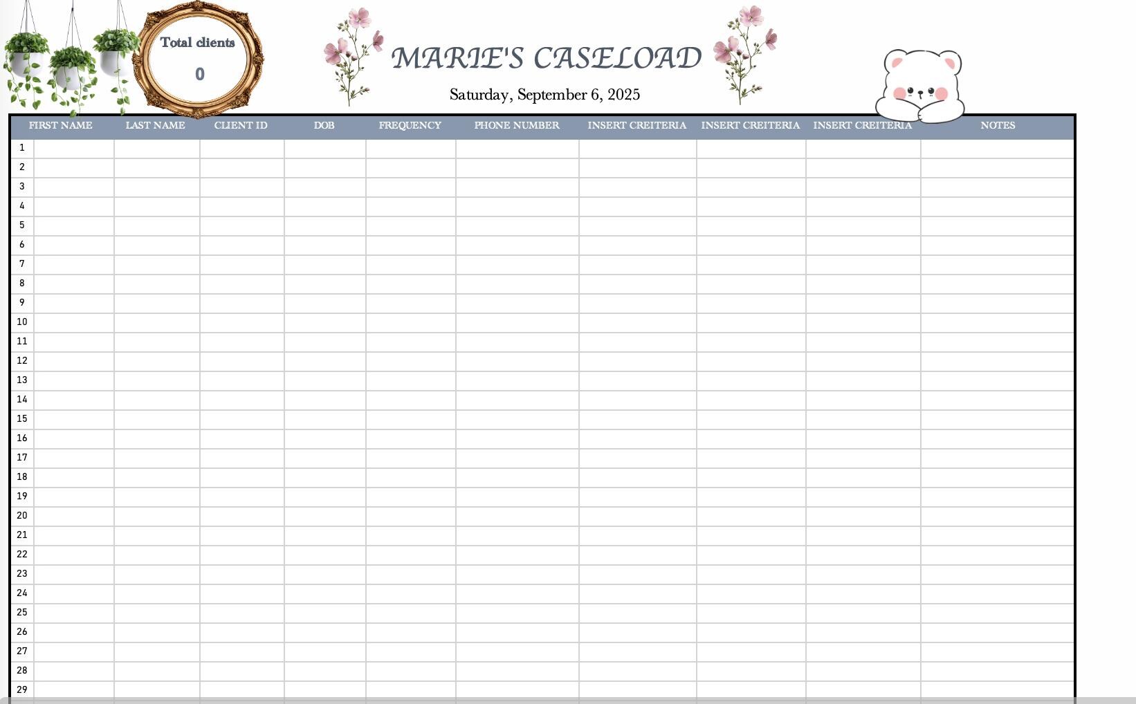 Caseload Tracker | Therapy Spreadsheet | Editable Digital Download for ...
