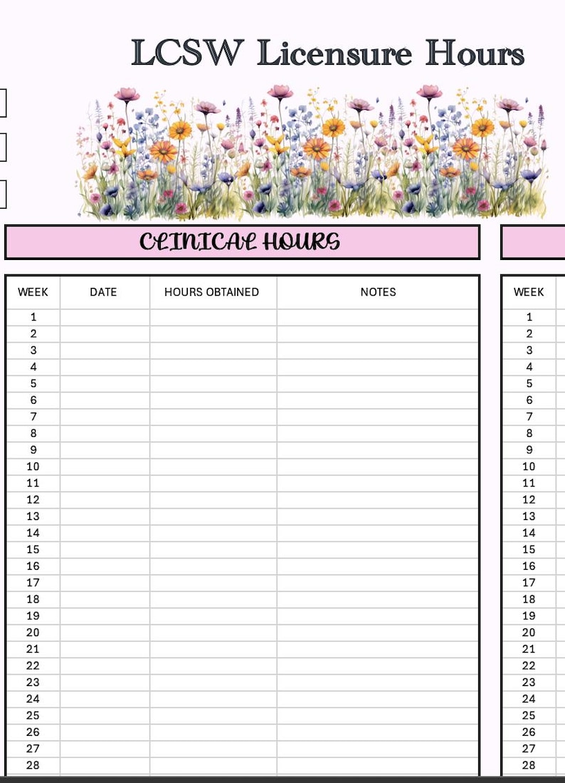 LCSW Licensure Hours Tracker and Log | Digital Social Work Licensure ...