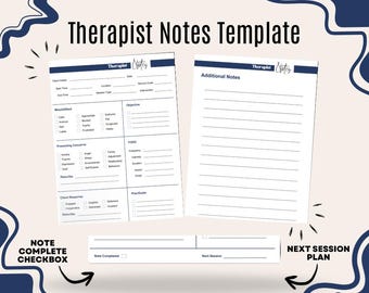 Therapist Notes Template | Printable Therapy Progress Note Form | Mental Health Counselor Session Planner PDF