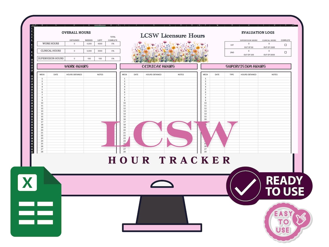 LCSW Licensure Hours Tracker and Log | Digital Social Work Licensure ...