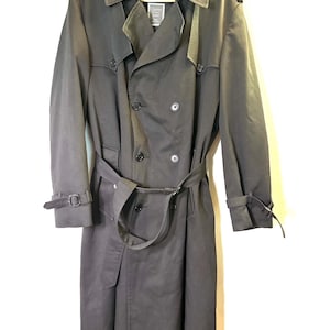 Vintage Christian Dior Monsieur Men’s Black Wool-Lined Trench Coat – Belted Designer Overcoat, Classic 80s/90s Luxury Outerwear Size 44L