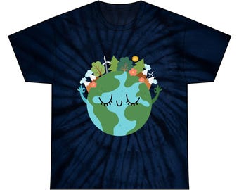 Earth Tie Dye Tee, Boho Hippie T-Shirt, Unisex Cotton Top, Eco-Friendly Shirt, Sustainable Clothing