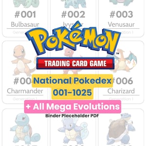 Pokémon Binder Placeholders PDF | Complete National Pokédex + Mega Evolutions | Rounded Corners