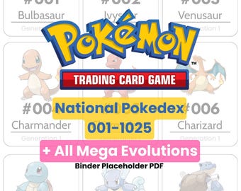 Pokémon Binder Placeholders PDF | Complete National Pokédex + Mega Evolutions | Rounded Corners