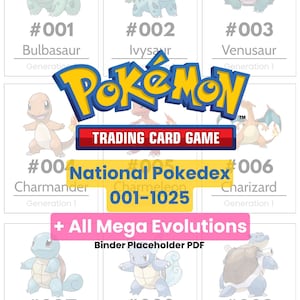 Espaces réservés pour classeur Pokémon PDF | Pokédex national complet + Méga évolutions | Coins droits