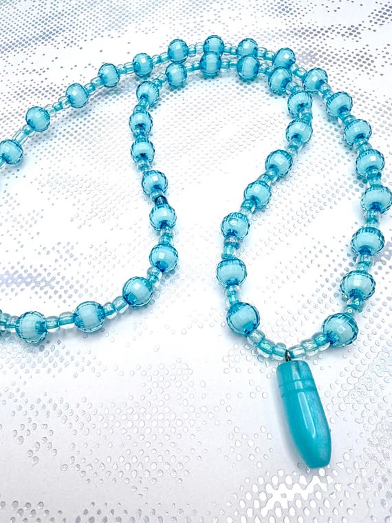 Beaded Necklace Blue Gemstone Pendulum Style Pendant Blue Glass beads
