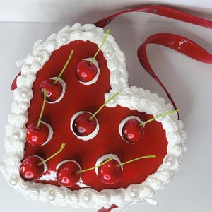 Handmade Heart-Shaped Vintage Cherry Cake Purse